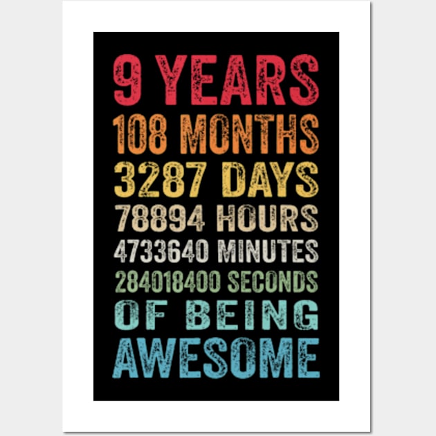 9 Years 108 Months Of Being Awesome Happy 9th Birthday s Wall Art by Daysy1